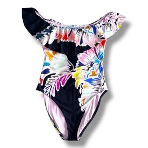 Trina Turk Seychelles Off-the-Shoulder Ruffle Bandeau One Piece Swimsuit size12